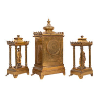 Antique French Orientalist Arab 8 Day Gilt Bronze Statue Clock Garniture, Circa 1880