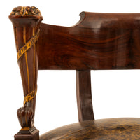 Antique French Empire Napoleonic Ormolu Parcel Gilt Bureau Desk Arm Chair, Circa 1815