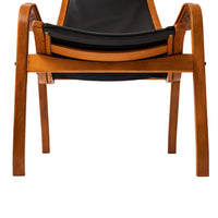 Pair Mid Century Yngve Ekstrom Swedese Lamino Black Leather Lounge Chairs, 1950's
