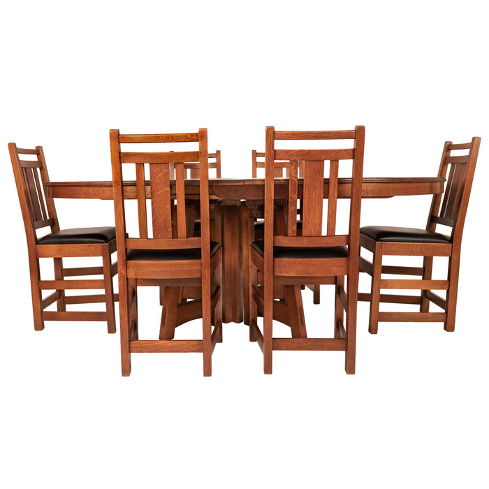 Antique American Mission Arts & Crafts Oak Limbert Table #1480 & Six Chairs, circa 1905