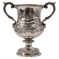 Antique Irish Sterling Silver Chalice Dog Hare Coursing Hunting Trophy Dublin, 1884