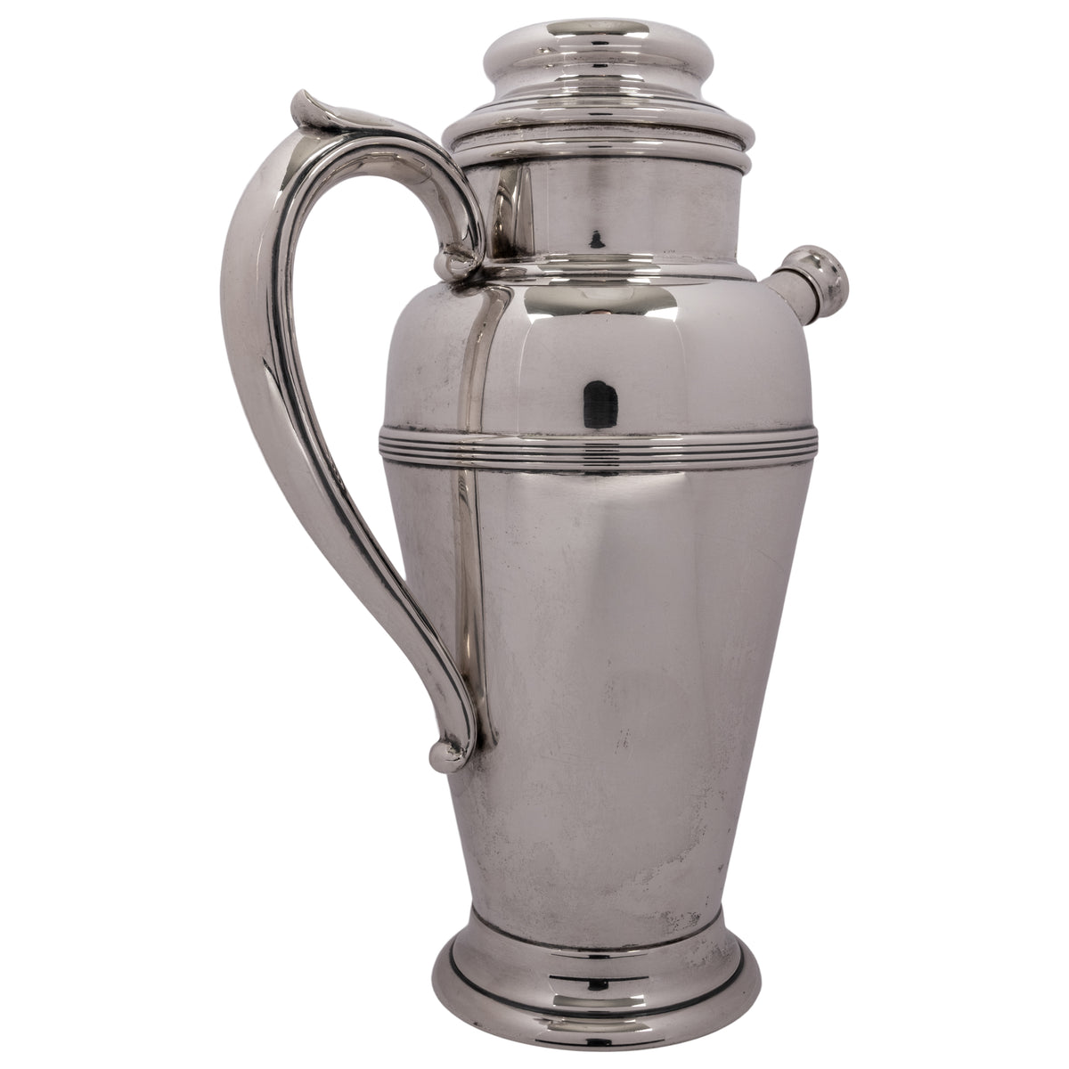 Antique American Art Deco Sterling Silver Cocktail Shaker Pitcher by Fisher, Circa 1930