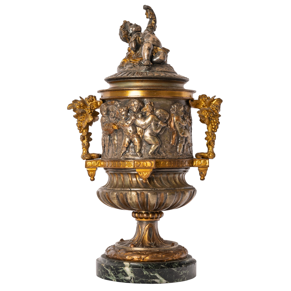 Antique French Gilt Bronze Ormolu Napoleon III Lidded Wine Urn Cooler, Circa 1870