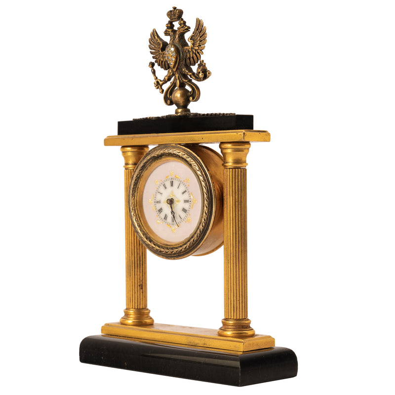 Antique Russian Imperial Faberge Silver Gilt Diamond Clock Feodor Afanassiev, circa 1910