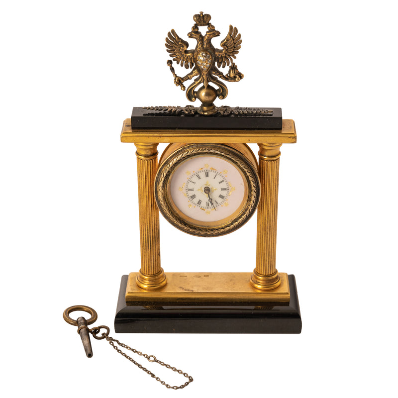 Antique Russian Imperial Faberge Silver Gilt Diamond Clock Feodor Afanassiev, circa 1910