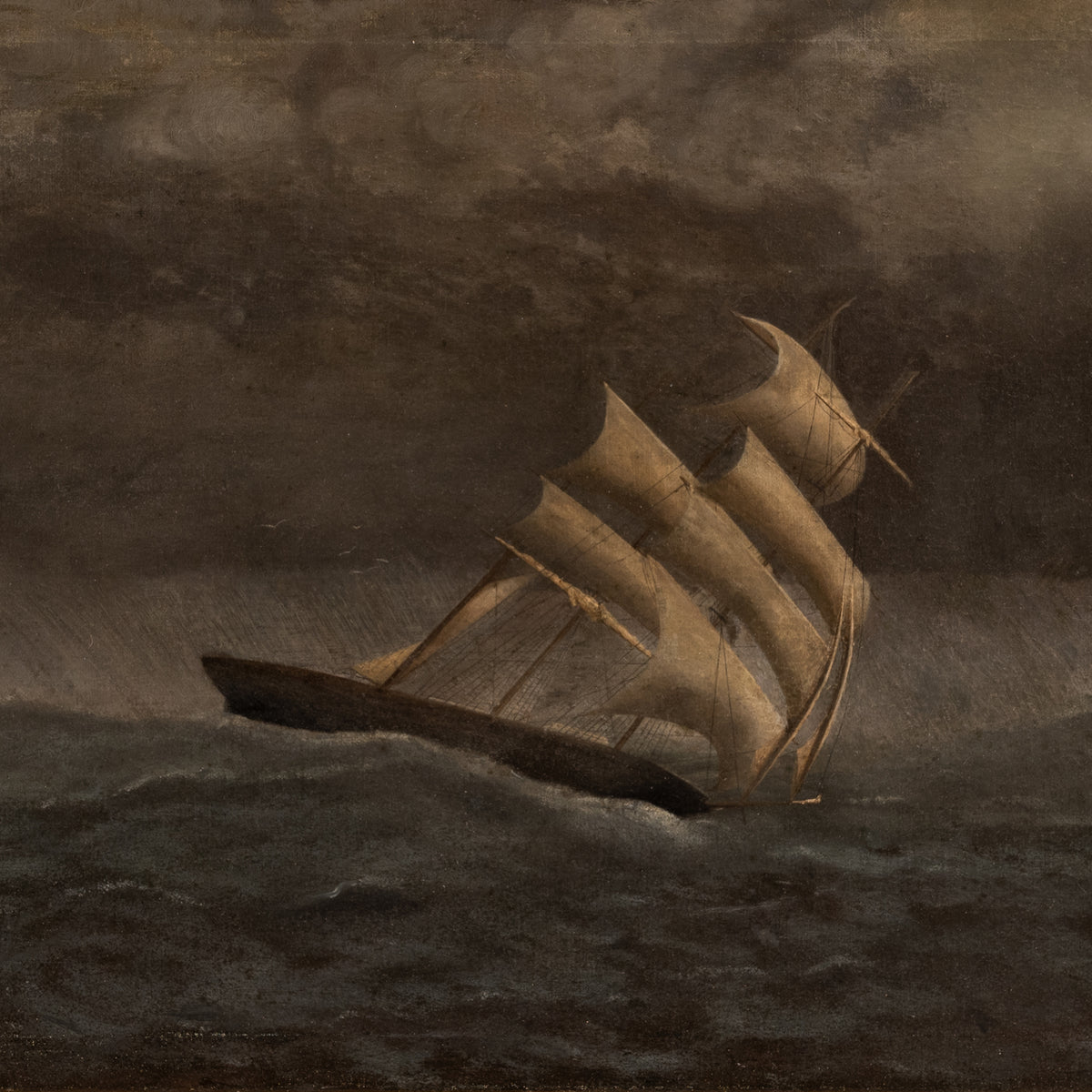 Gideon Jacques Denny Antique Oil on Canvas Marine Sailing Ship Painting Stormy Sea California 1865