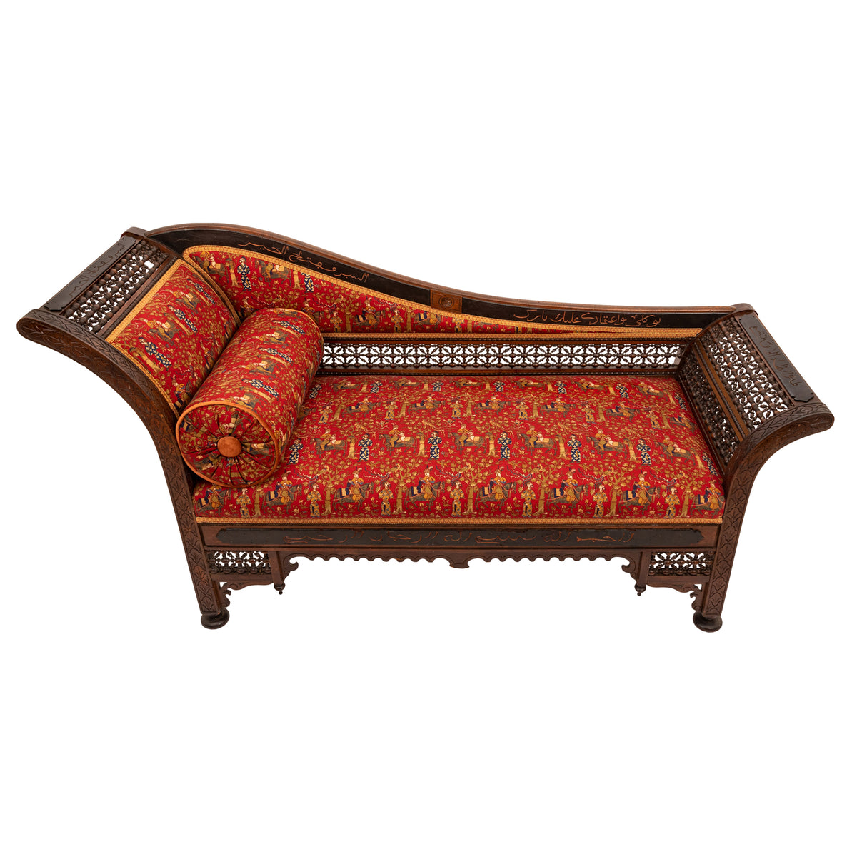 Antique Moorish Syrian Levantine Arabesque Arabic Chaise Longue Sofa Settee, Circa 1880