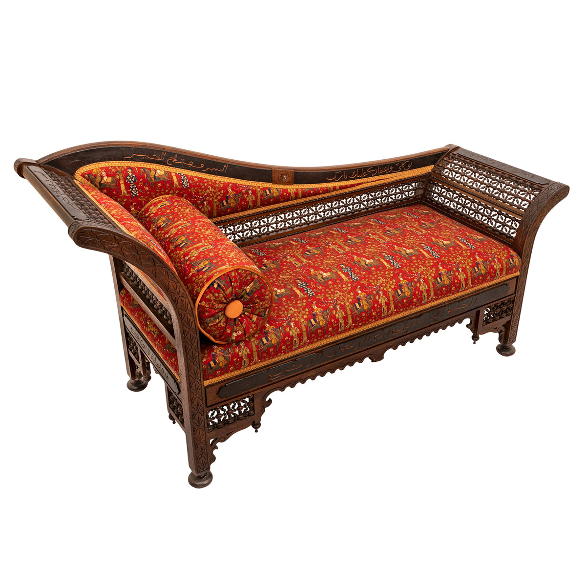 Antique Moorish Syrian Levantine Arabesque Arabic Chaise Longue Sofa Settee, Circa 1880