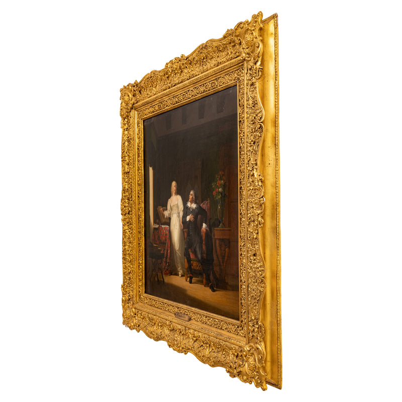 Henri Jean Baptiste Victoire Fradelle, Antique French Oil on Canvas Shakespearian Lovers Historical Interior Scene, Circa 1810
