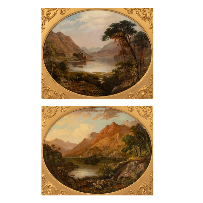 Pair Antique Oil Paintings Scottish Highland Loch Scenes G. F. Buchanan, 1872