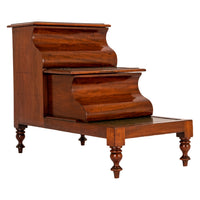 Antique 19th Century Mahogany Tooled & Gilded Leather Library Steps Commode, Circa 1860