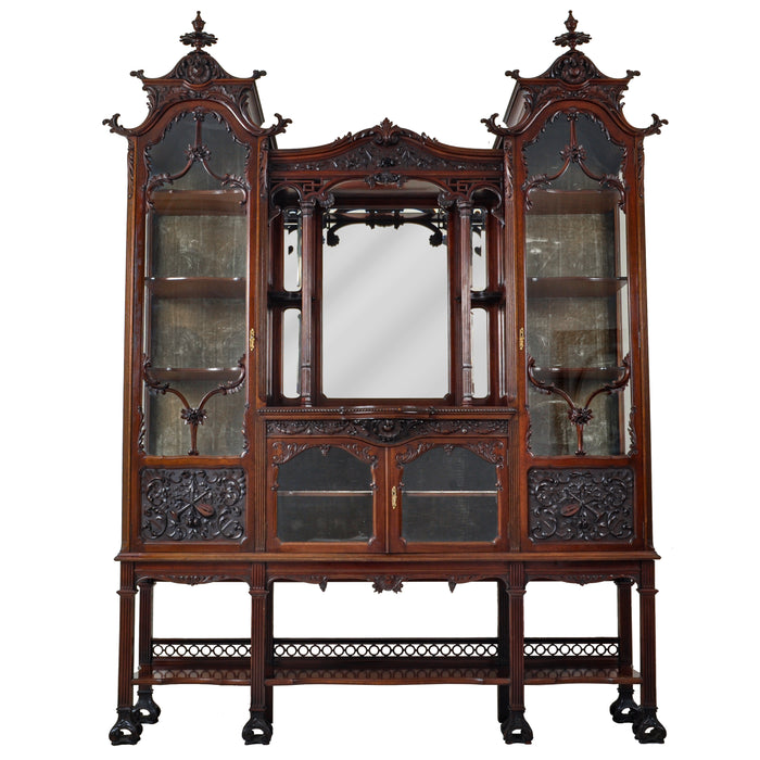 Antique 19th Century Chinese Chippendale Carved Mahogany Display Cabinet, circa 1890