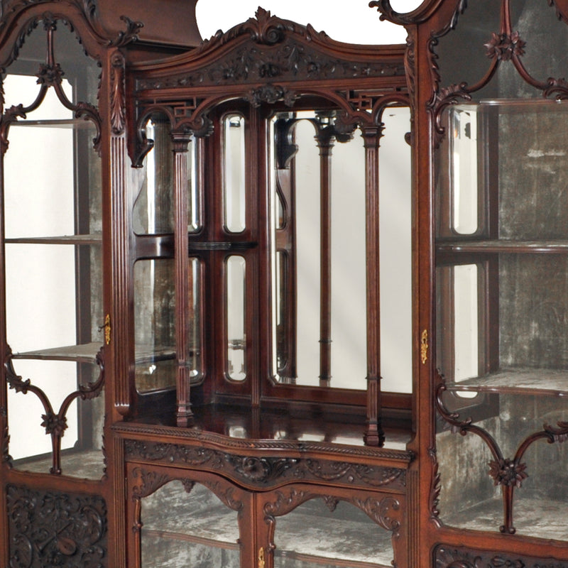 Antique 19th Century Chinese Chippendale Carved Mahogany Display Cabinet, circa 1890