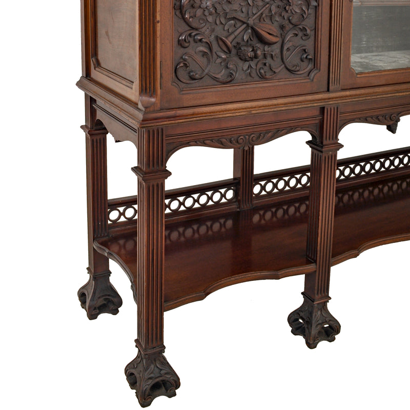Antique 19th Century Chinese Chippendale Carved Mahogany Display Cabinet, circa 1890