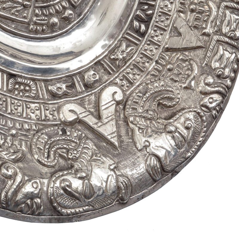 Large Mid Century Modern Mexican Sterling Silver Aztec Calendar Wall Charger, 1960s