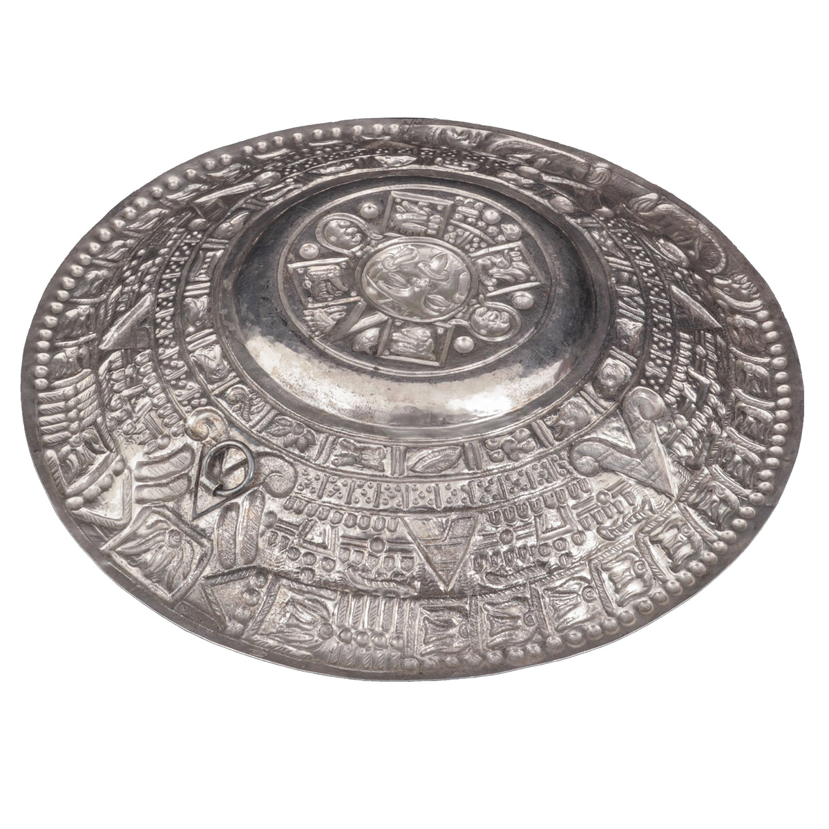 Large Mid Century Modern Mexican Sterling Silver Aztec Calendar Wall Charger, 1960s