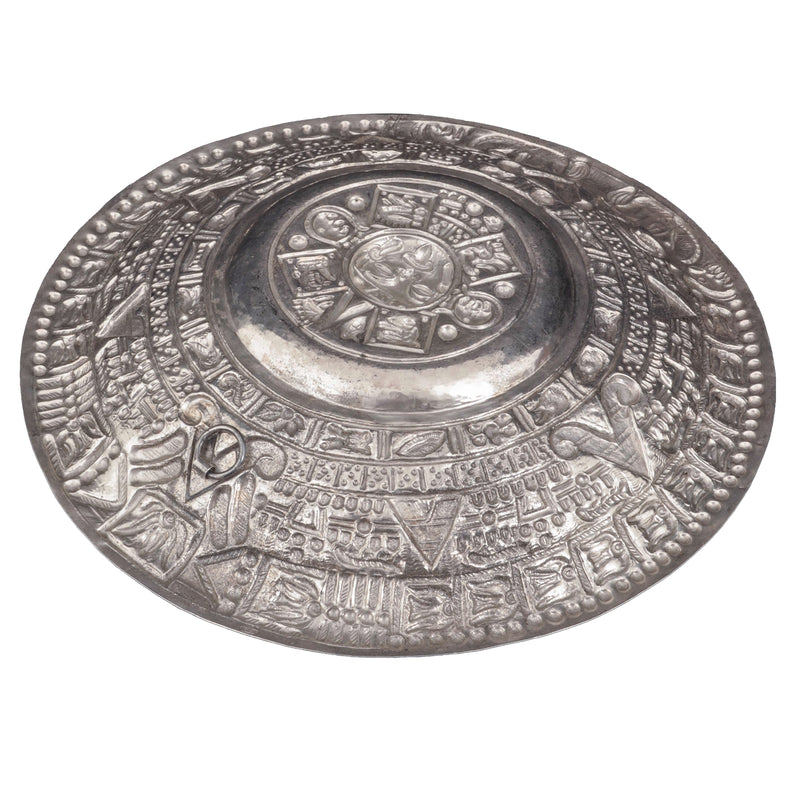 Large Mid Century Modern Mexican Sterling Silver Aztec Calendar Wall Charger, 1960s