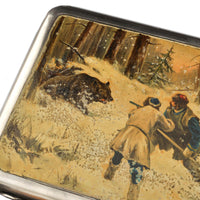 Antique Russian Imperial Silver Enamel Hunting Scene Cigarette Case, 1898-1914