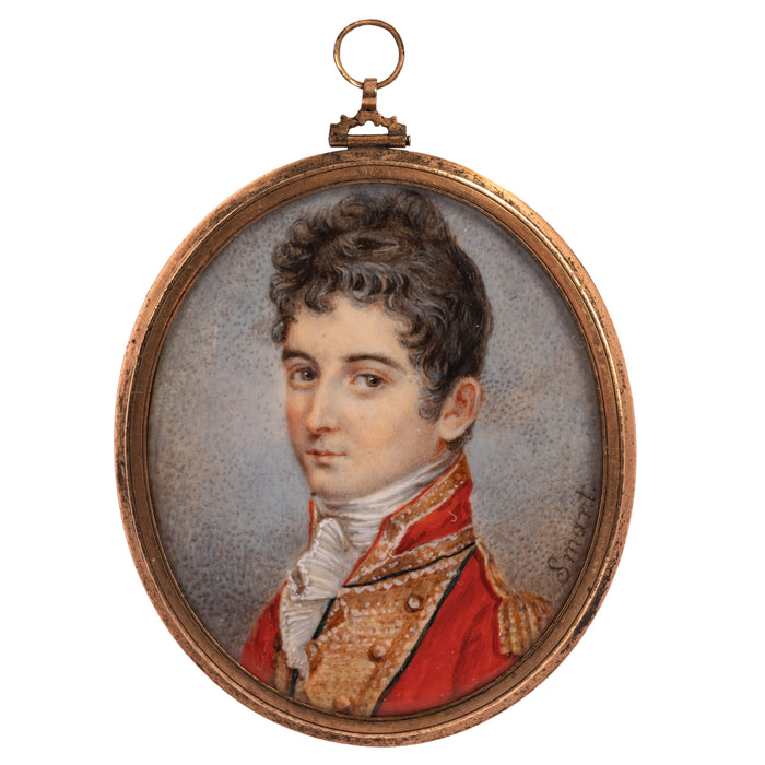 Antique Miniature Young Man Military Officer Portrait Painting John Smart, Circa 1780