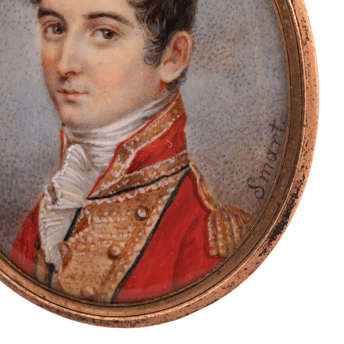 Antique Miniature Young Man Military Officer Portrait Painting John Smart, Circa 1780