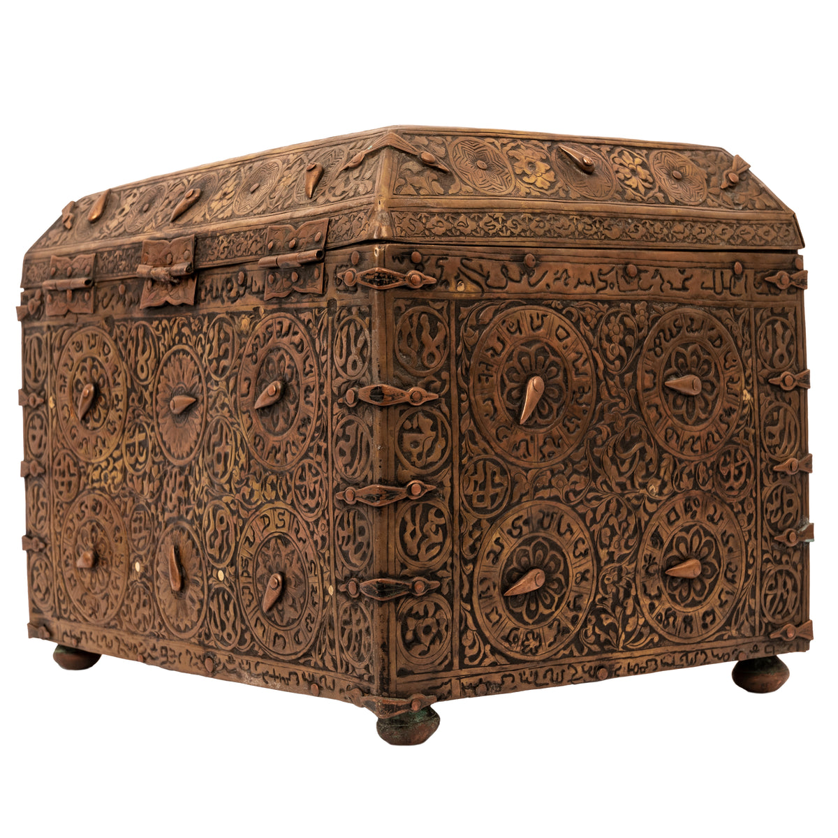 Antique 16th Century Islamic Safavid Al Jazari Combination Locking Brass Casket. Circa 1550