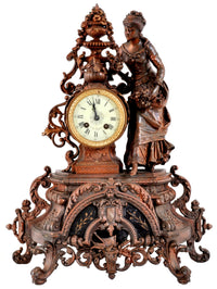 Antique French Rococo Style Bronze Figural 8-Day Movement Clock, circa 1895