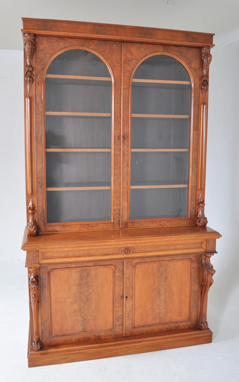 Fine Antique English Victorian Walnut Bureau/Desk/Bookcase, Circa 1860