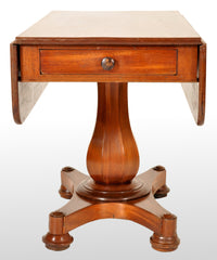 Antique American Classical Empire Mahogany Drop Leaf Pedestal Pembroke Table John Needles Baltimore, 1840