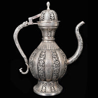 Large Antique Islamic Persian Arabic White Silver Ewer / Pitcher, Qajar Period, circa 1880