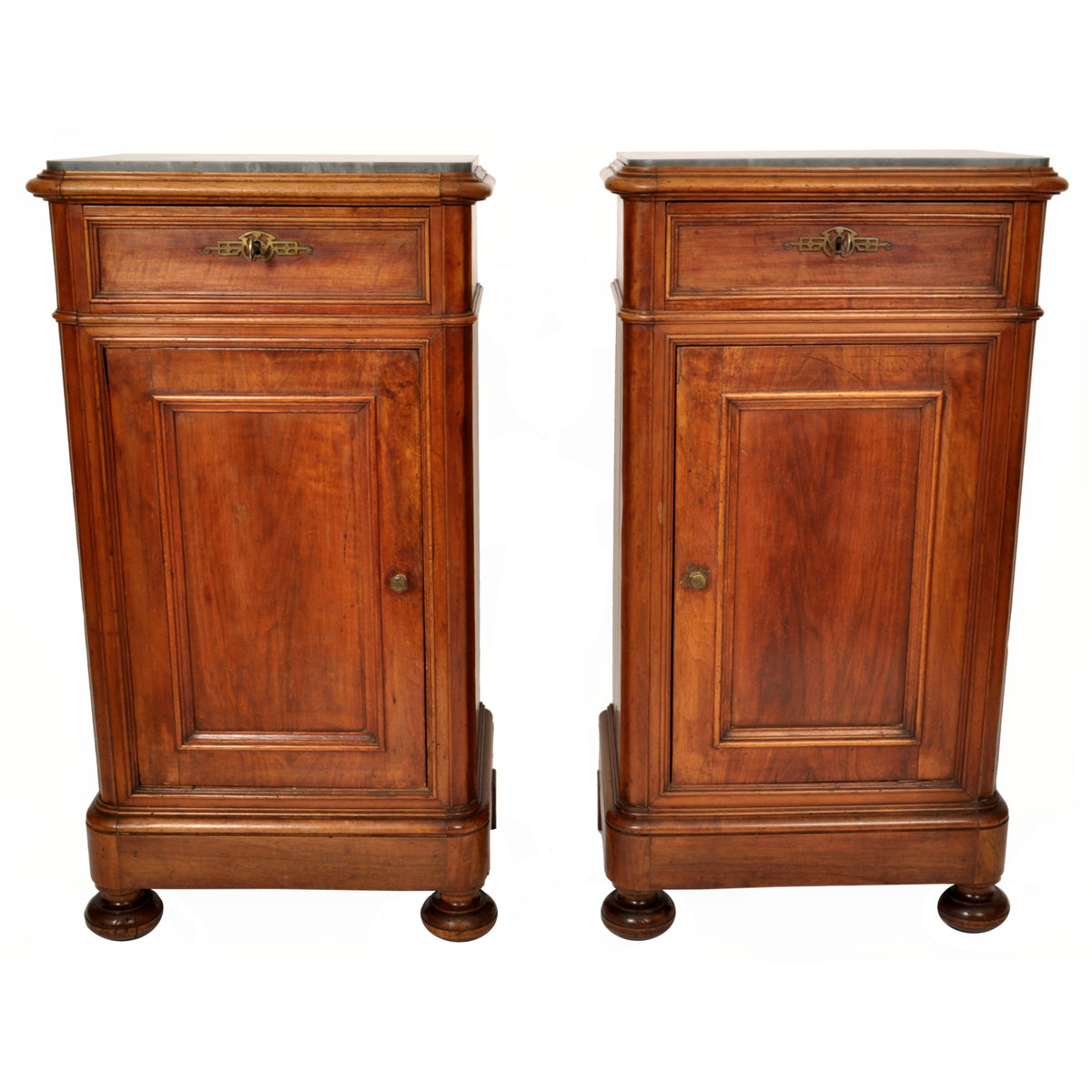 Pair of Antique 19th Century Italian Marble Top Night Stands / Cabinets, circa 1880