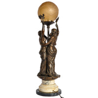 Antique French Bronze & Marble Statue / Sculpture / Table Lamp, The Three Graces, circa 1900
