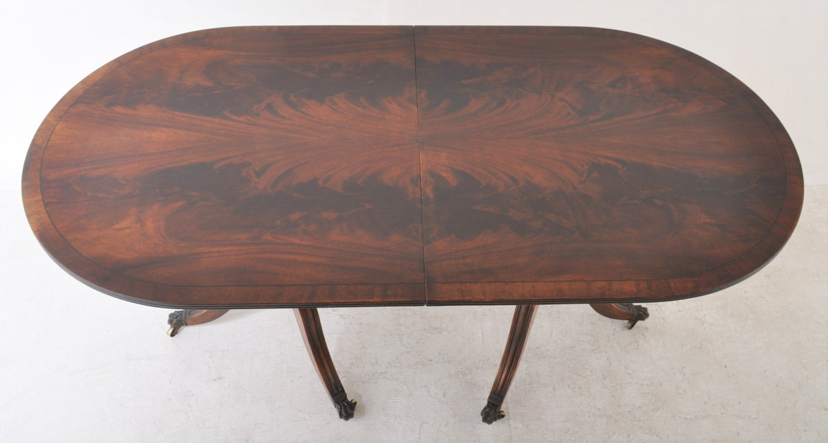 Antique Regency Style Flame Mahogany Twin Pedestal Dining Table, Circa 1890
