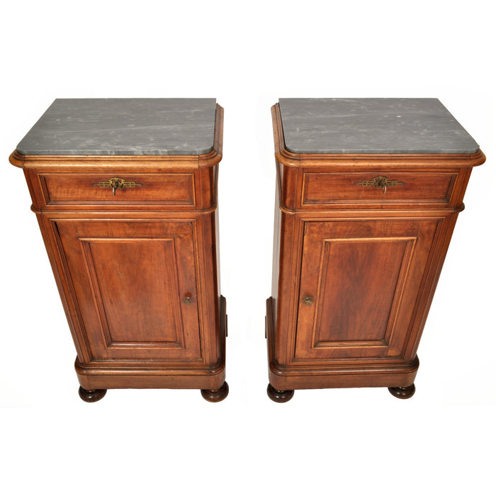 Pair of Antique 19th Century Italian Marble Top Night Stands / Cabinets, circa 1880