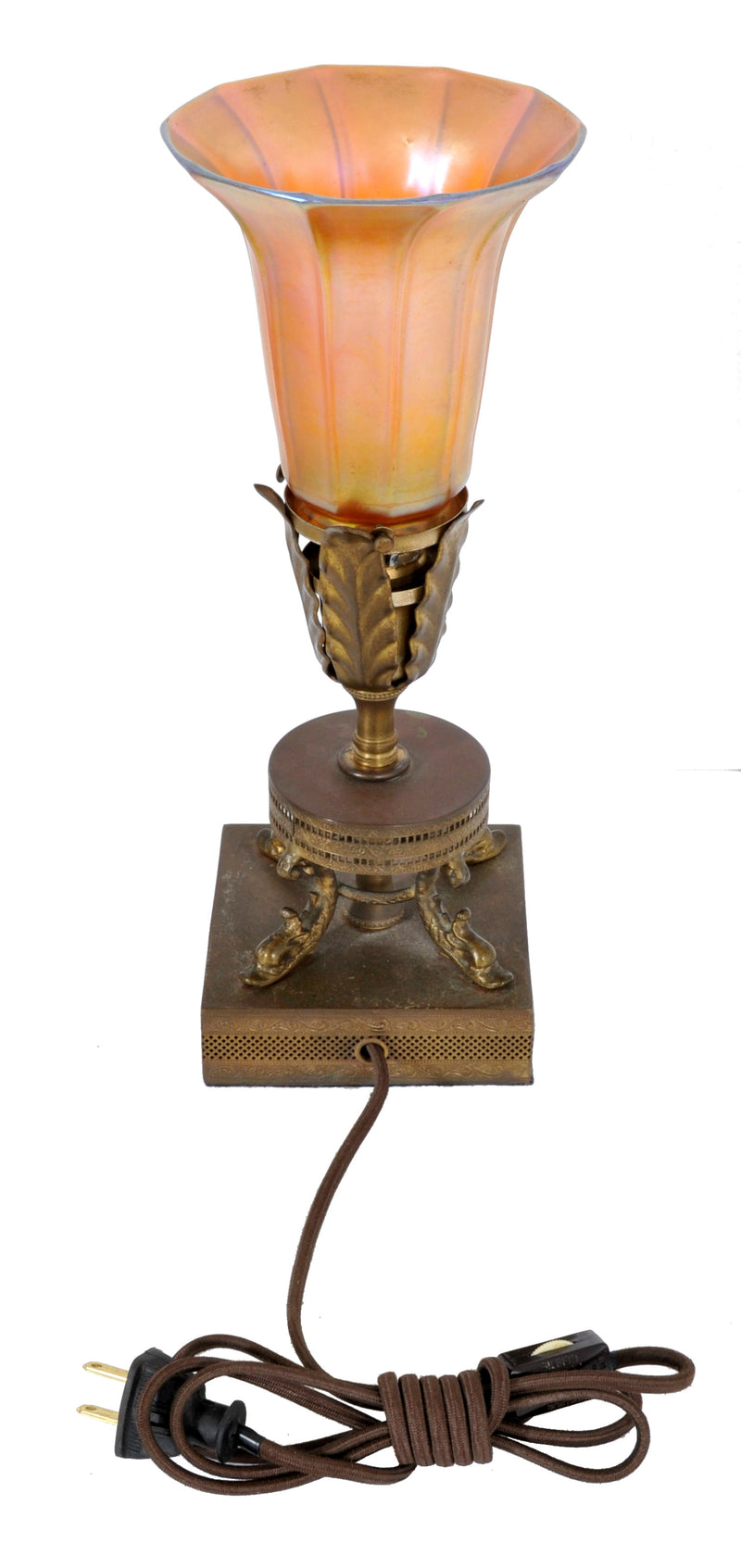 Antique American Art Nouveau Table Lamp by Quezal, Circa 1910