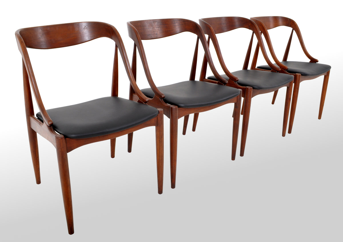 Set of 4 Mid-Century Modern Danish Teak & Leather Dining Chairs, 1960s