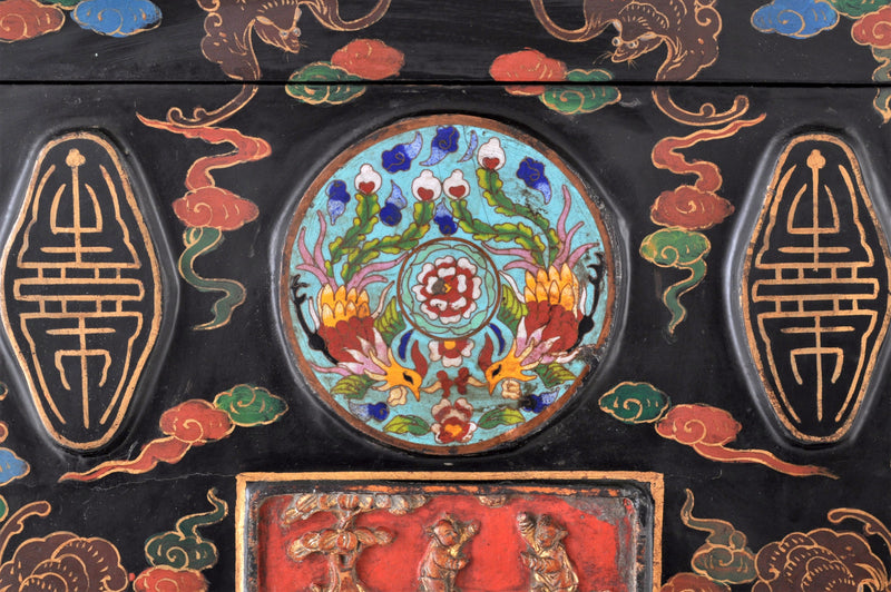 Antique Chinese Qing Dynasty Lacquer Cloisonné Buddhistic Shrine / Cabinet, circa 1900