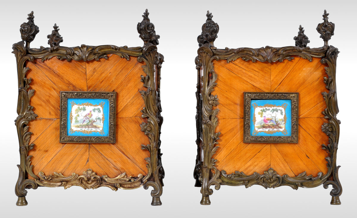 Pair of Antique French Louis XV Tulipwood and Sèvres Porcelain Jardinieres / Planters, circa 1840