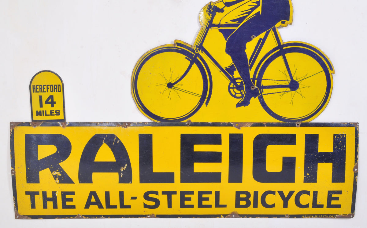 Antique Enamel & Steel Raleigh Bike Sign, circa 1930