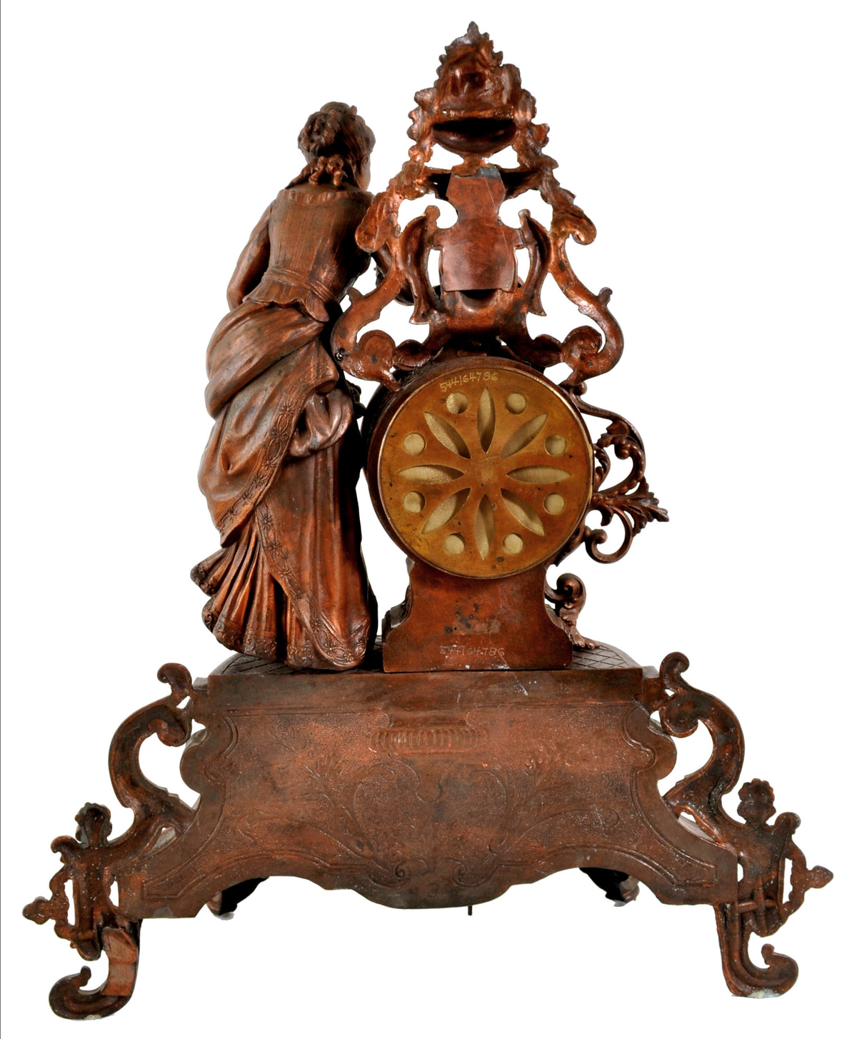 Antique French Rococo Style Bronze Figural 8-Day Movement Clock, circa 1895