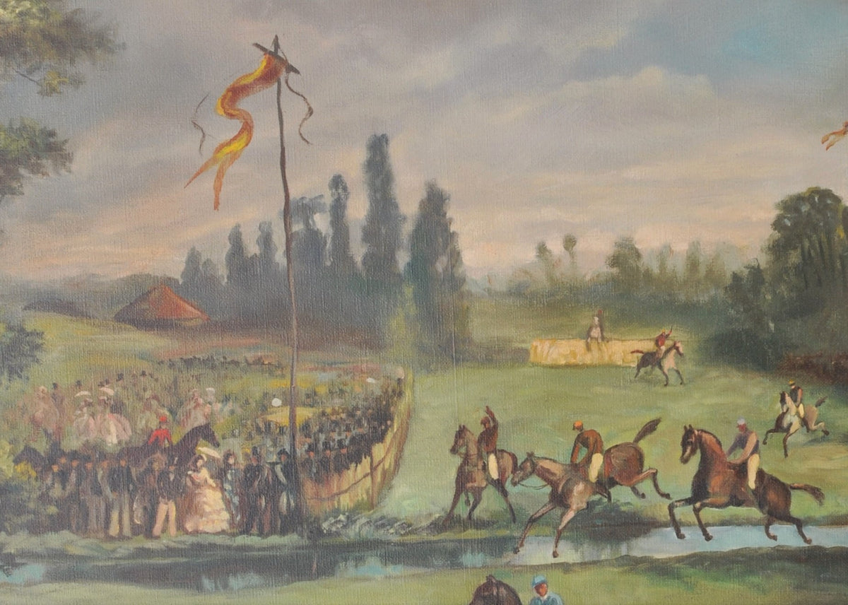 Large Oil on Canvas Painting of a Steeple Chase by the French Artist A. Chapitel