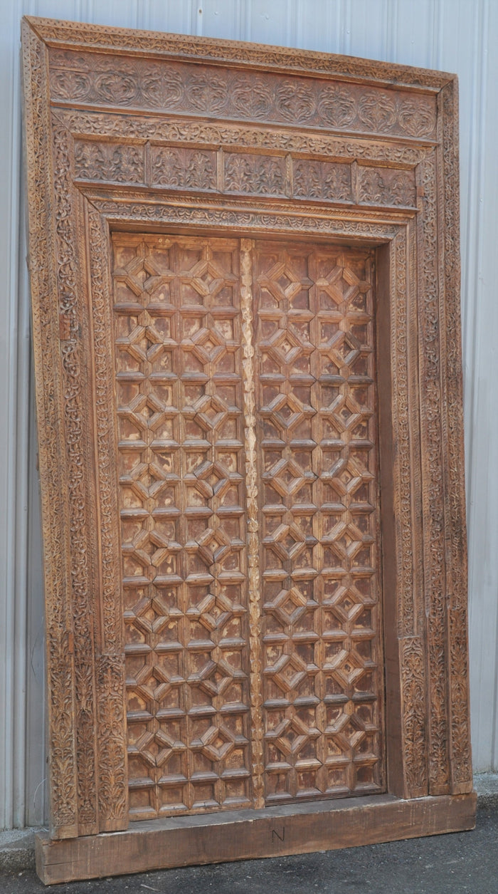 Antique 19th Century Indian Rajastani Carved Door & Frame