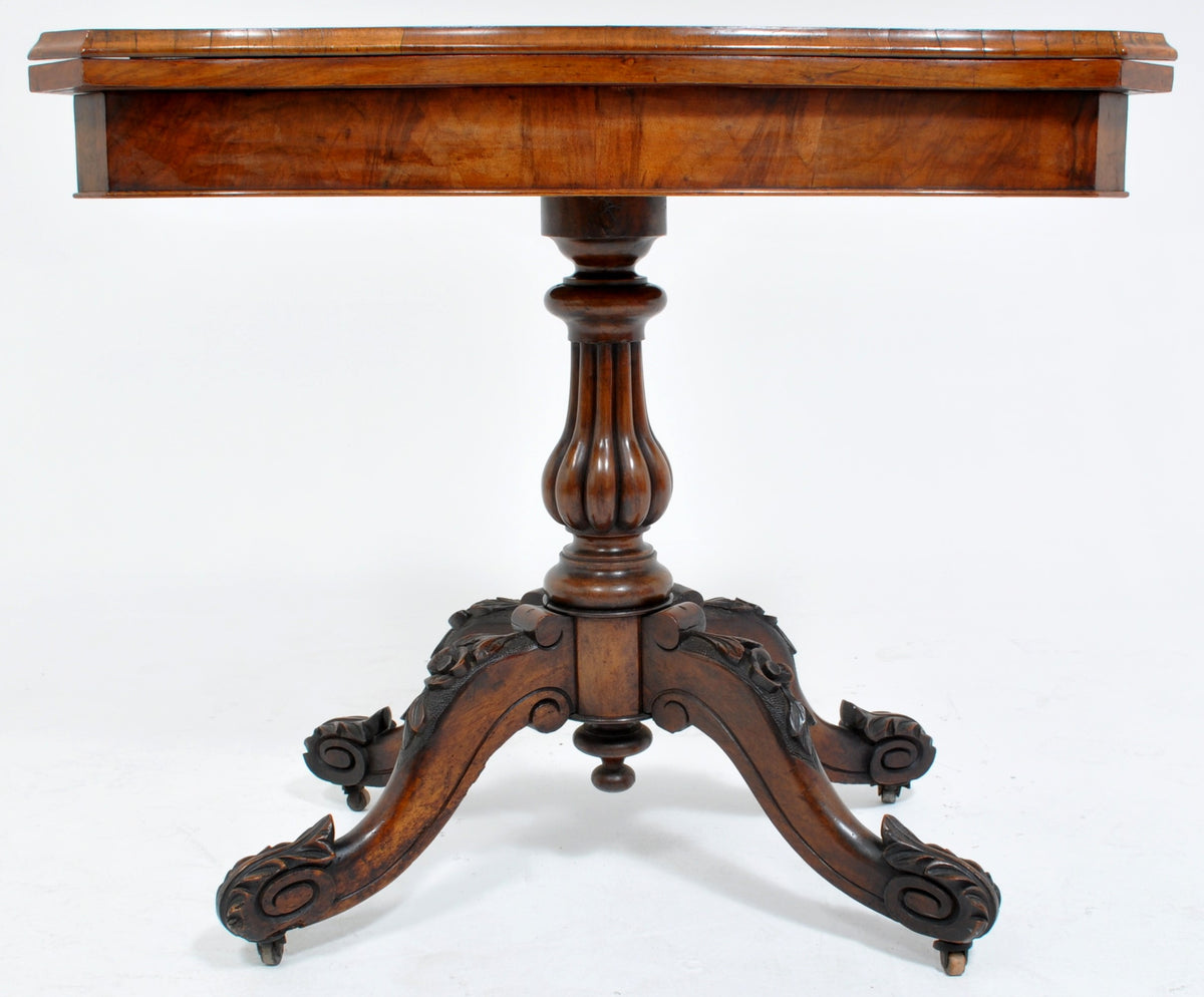 Antique Victorian Inlaid Walnut Game Table with Marquetry Top, Circa 1860