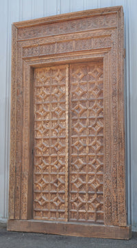 Antique 19th Century Indian Rajastani Carved Door & Frame