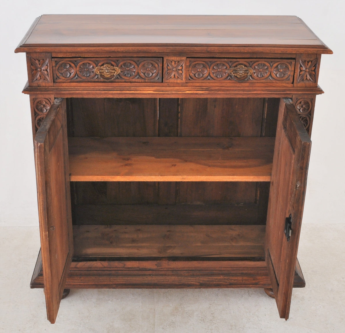 Antique French Brittany Carved Oak Side Cabinet, Circa 1890