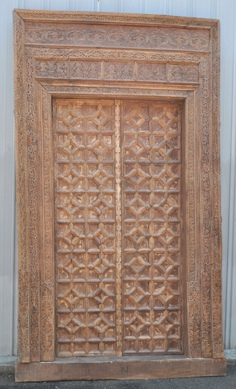 Antique 19th Century Indian Rajastani Carved Door & Frame