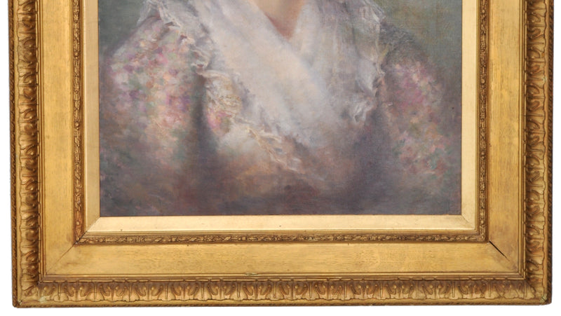 Antique English School Oil on Canvas Painting Female Portrait, Circa 1900