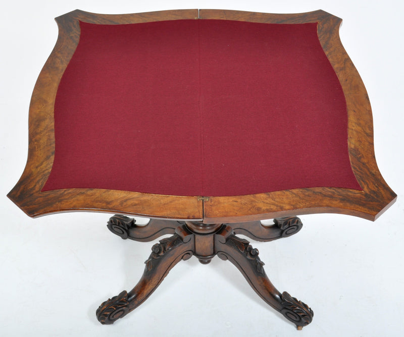 Antique Victorian Inlaid Walnut Game Table with Marquetry Top, Circa 1860