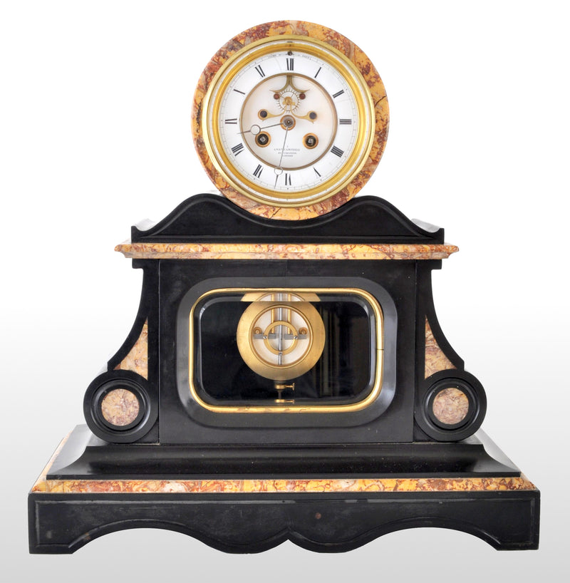 Antique 8-Day Marble & Slate Mantel Clock by Henri Marc of Paris, circa 1870