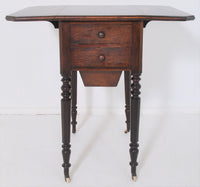 Antique Regency George III Rosewood Work/Sewing Drop Leaf Table, Circa 1820