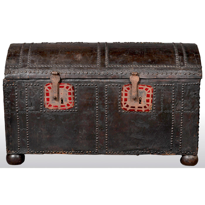 Antique Spanish Baroque Leather and Studded Wedding Trunk / Coffer, circa 1700